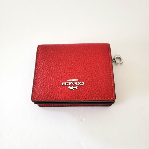 Coach CBO77 Snap Wallet Shiny Pebbled Leather Small Clutch Dark Cardinal - Picture 5 of 7